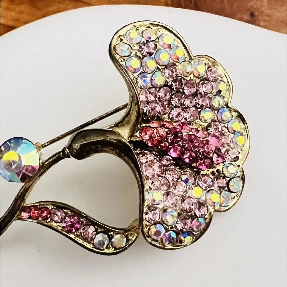 Vintage PAVE Brooch Exceptional CALLA LILY Pink Aurora Borealis AB Rhinestones